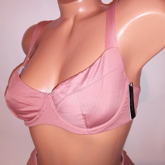 Victoria Secret Swim Bikini Top & Bottom Ribbed High Waist Solid Underwire New - Picture 6 of 15